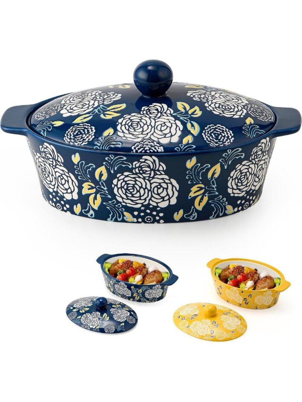Ceramic Casserole Dish with Lid - Oval Baking Pan for Lasagna, Bread & Serving